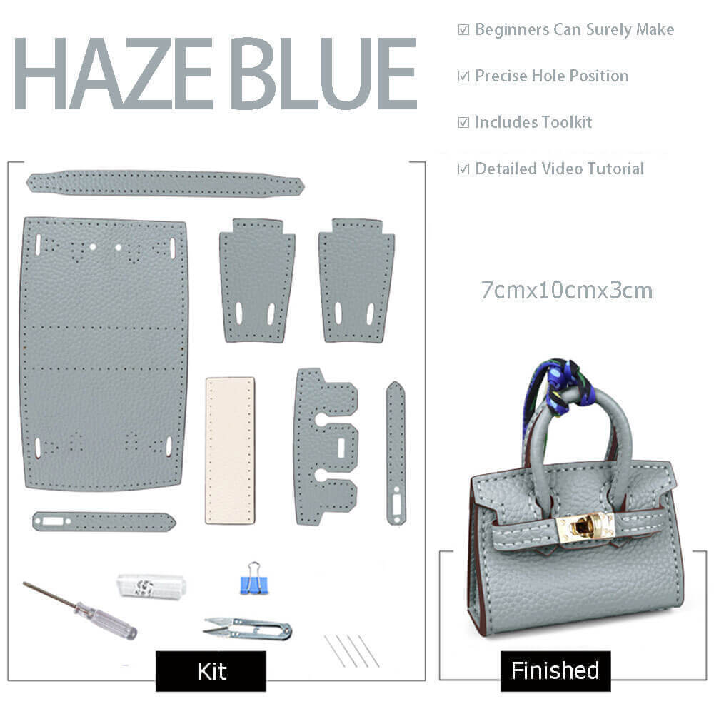 Mini Birkin Bag Charm DIY Kit – Babylon Leather - Babylon LeatherBabylon LeatherSY100-Haze Blue-White