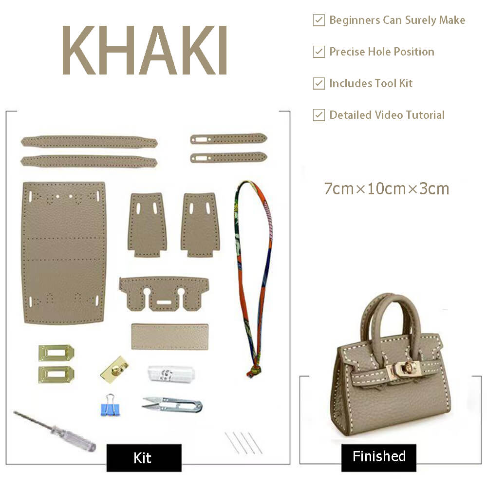Mini Birkin Bag Charm DIY Kit – Babylon Leather - Babylon LeatherBabylon LeatherSY100-Khaki-White