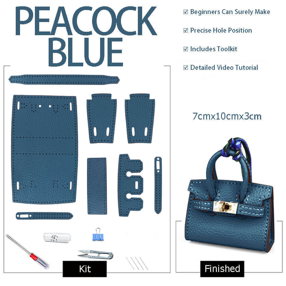 Mini Birkin Bag Charm DIY Kit – Babylon Leather - Babylon LeatherBabylon LeatherSY100-Peacock Blue-White