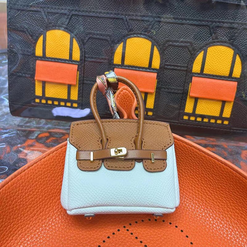Mini Birkin-Style Earbud Case Bag Charm - Babylon LeatherBabylon LeatherCLJ05-Blue & Brown