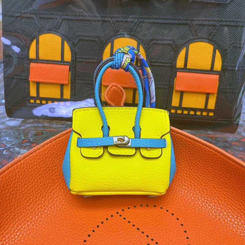Mini Birkin-Style Earbud Case Bag Charm - Babylon LeatherBabylon LeatherCLJ05-Blue & Yellow