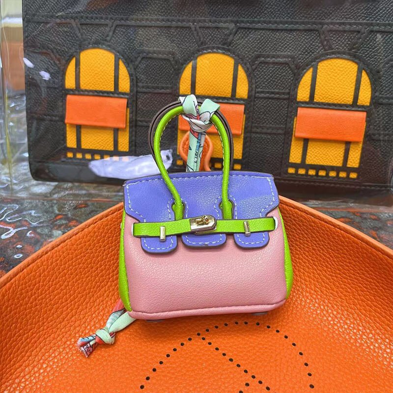 Mini Birkin-Style Earbud Case Bag Charm - Babylon LeatherBabylon LeatherCLJ05-Light Pink & Purple