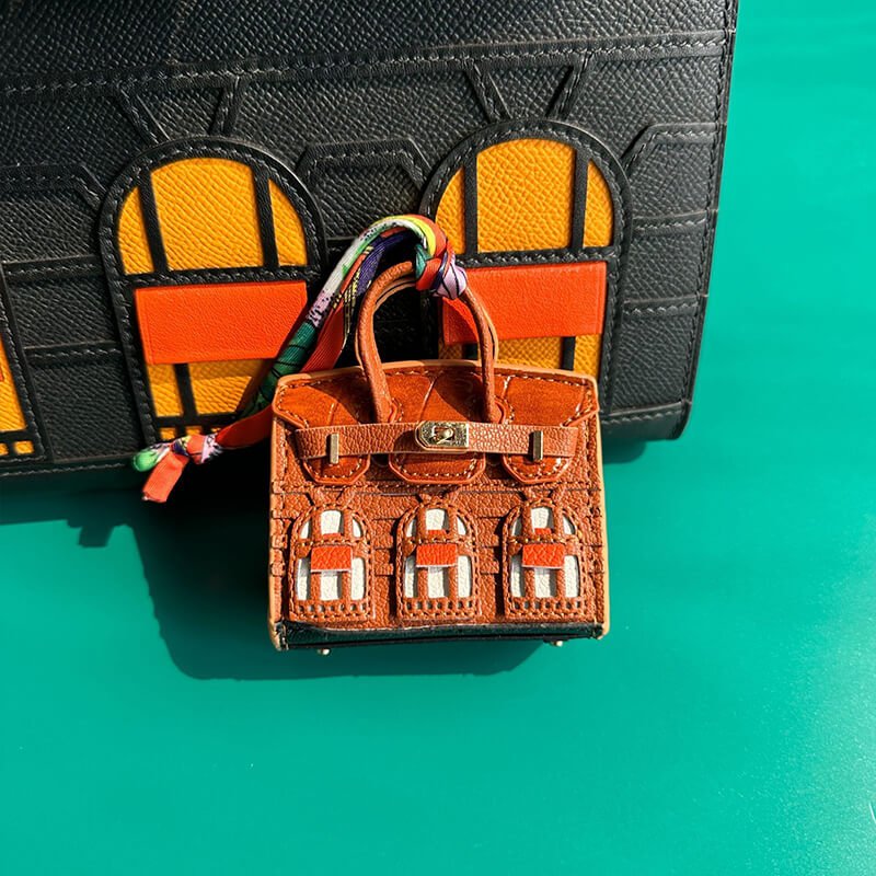 Mini Birkin-Style House Window Leather Bag Charm - Babylon LeatherBabylon LeatherCLJ02-Caramel