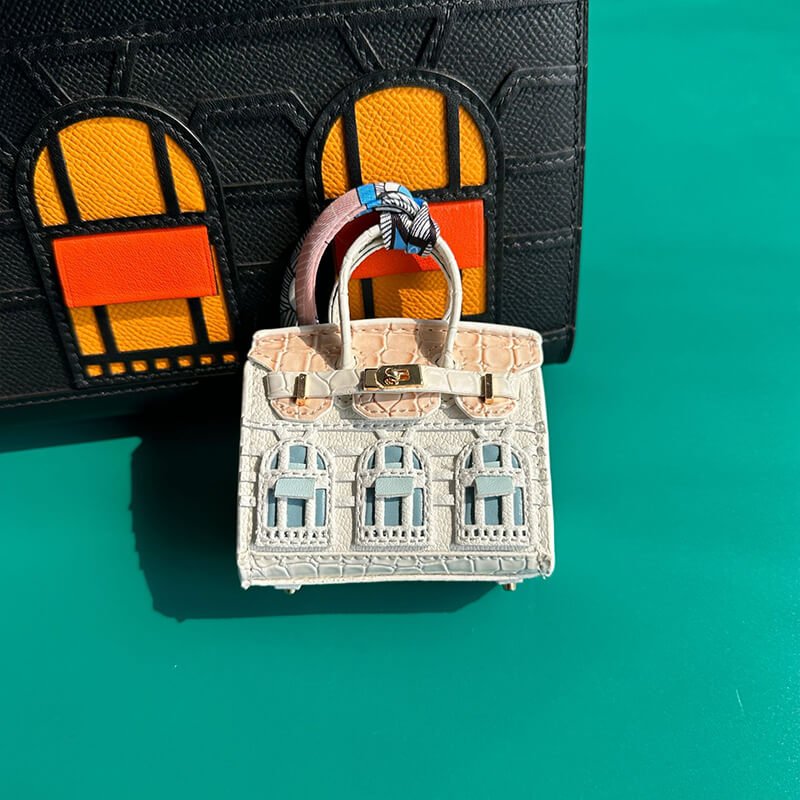 Mini Birkin-Style House Window Leather Bag Charm - Babylon LeatherBabylon LeatherCLJ02-Light  Blue