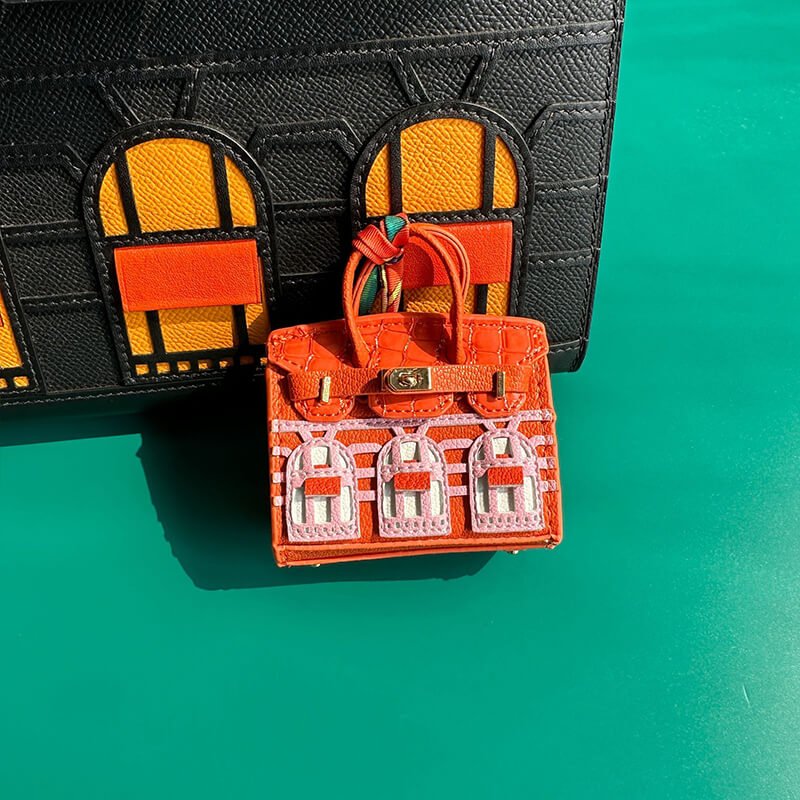 Mini Birkin-Style House Window Leather Bag Charm - Babylon LeatherBabylon LeatherCLJ02-Orange