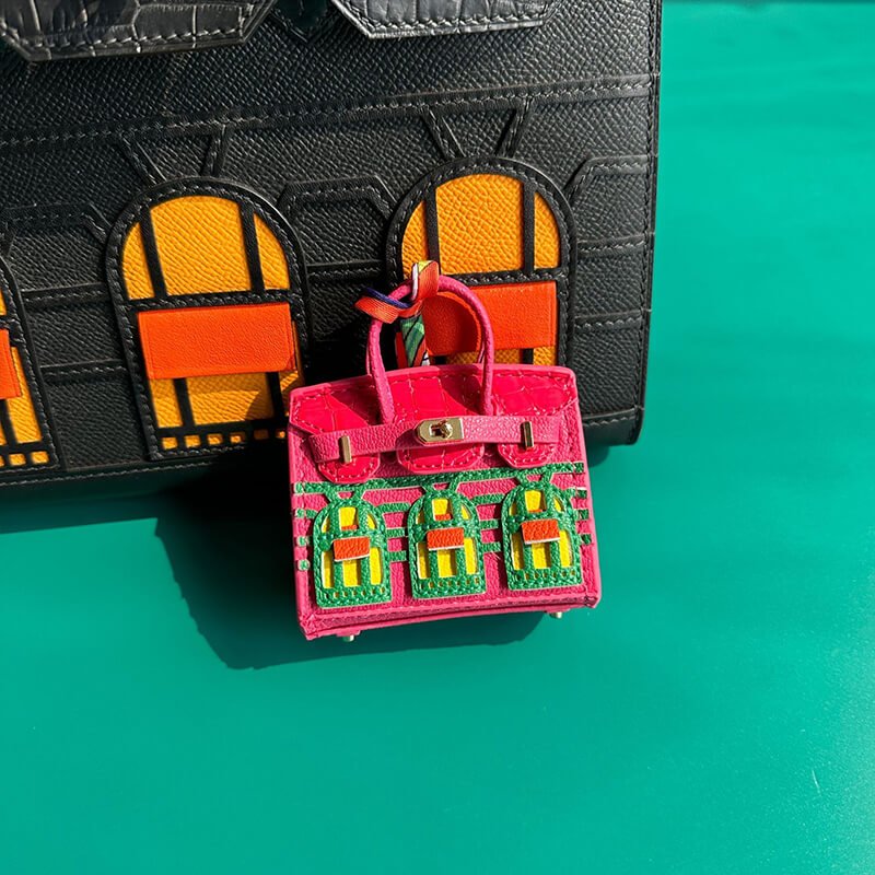 Mini Birkin-Style House Window Leather Bag Charm - Babylon LeatherBabylon LeatherCLJ02-Pink