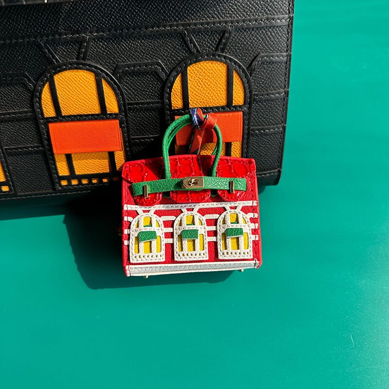 Mini Birkin-Style House Window Leather Bag Charm - Babylon LeatherBabylon LeatherCLJ02-Red