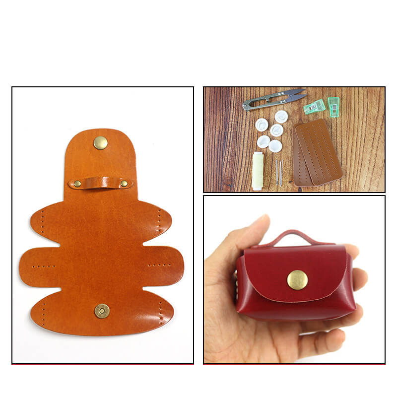 Mini Coin Purse Veg Tanned Leather DIY Kit – Babylon Leather - Babylon LeatherBabylon LeatherCY22-Wine Red