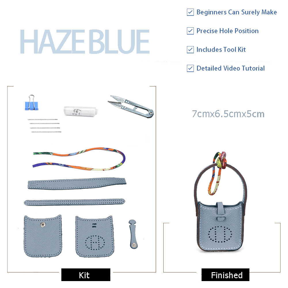 Mini Evelyne Bag Charm DIY Kit – Babylon Leather - Babylon LeatherBabylon LeatherSY113-Haze Blue-White