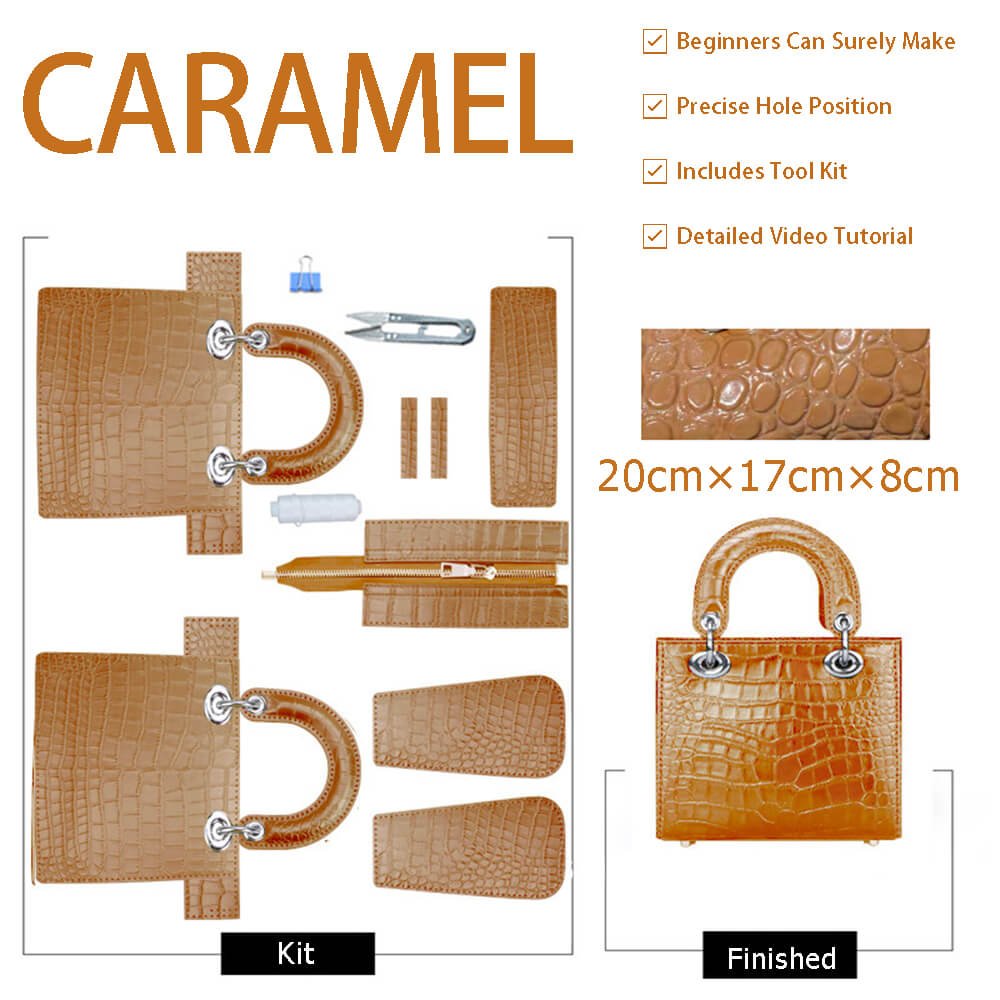 Mini Lady Crocodile Leather Bag DIY Kit – Babylon Leather - Babylon LeatherBabylon LeatherSY47-Caramel-White