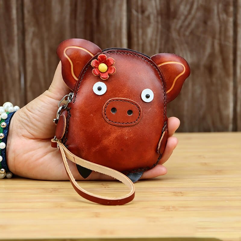 Mini Pig - Shaped Leather Coin Purse – Babylon Leather - Babylon LeatherBabylon LeatherLLZ27-Red