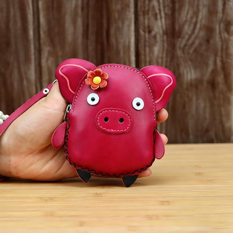Mini Pig - Shaped Leather Coin Purse – Babylon Leather - Babylon LeatherBabylon LeatherLLZ27-Red