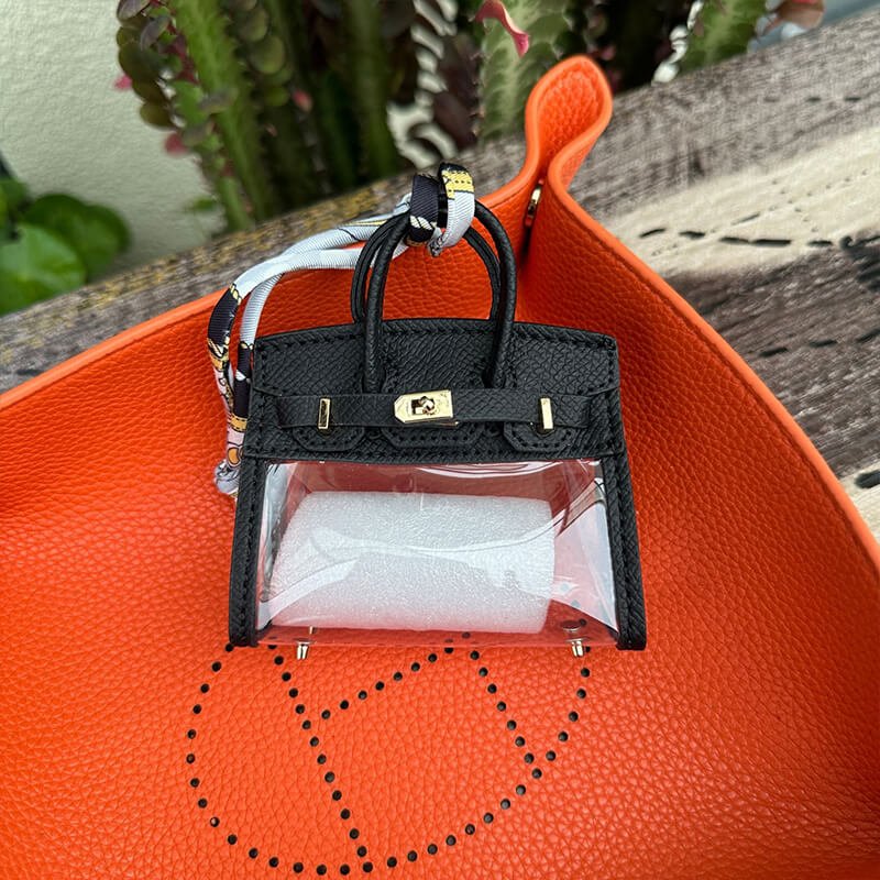 Mini Transparent Birkin-Style Leather Bag Charm - Babylon LeatherBabylon LeatherCLJ04-Black