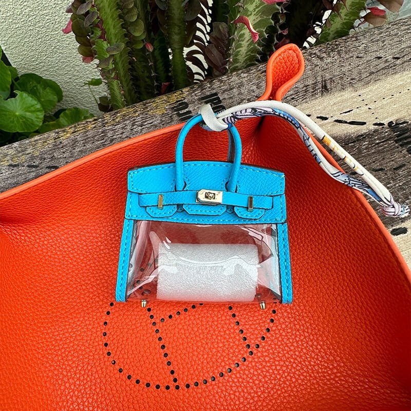 Mini Transparent Birkin-Style Leather Bag Charm - Babylon LeatherBabylon LeatherCLJ04-Blue