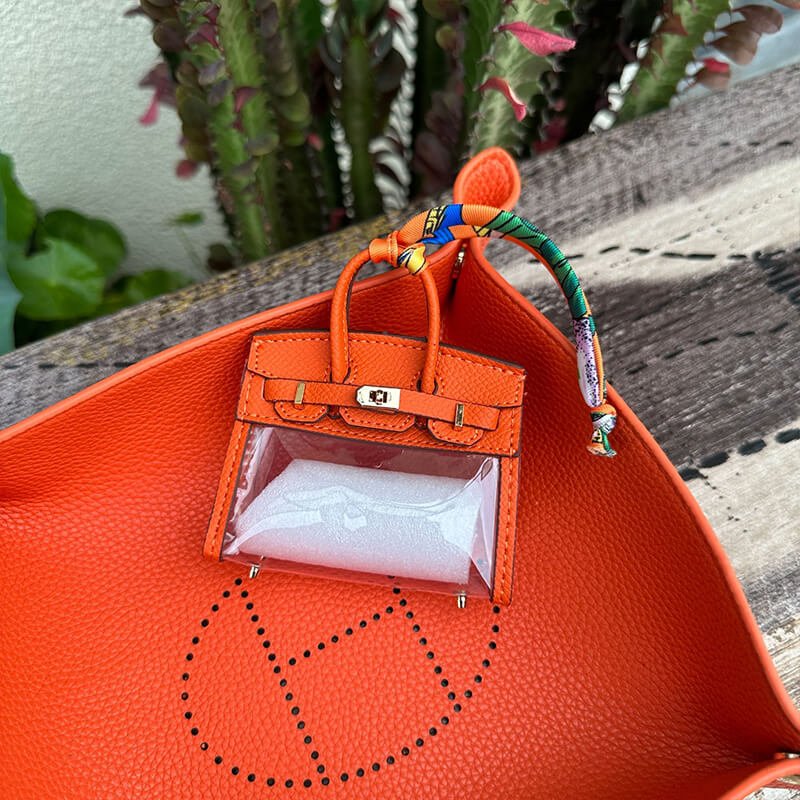 Mini Transparent Birkin-Style Leather Bag Charm - Babylon LeatherBabylon LeatherCLJ04-Orange