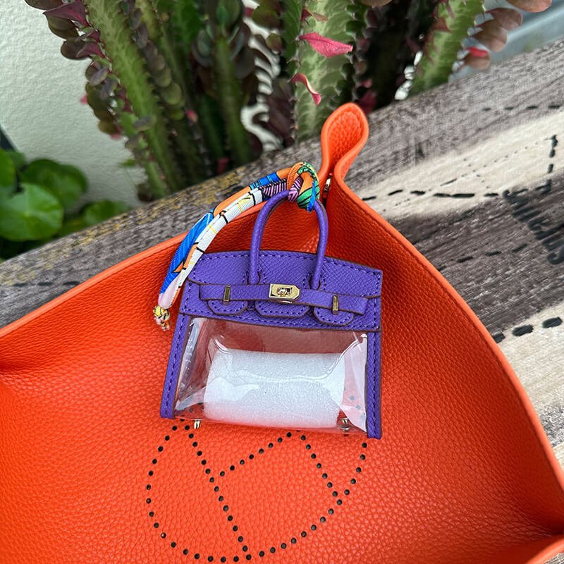 Mini Transparent Birkin-Style Leather Bag Charm - Babylon LeatherBabylon LeatherCLJ04-Purple