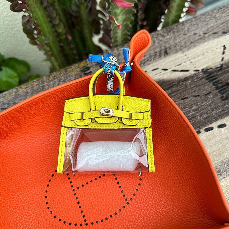 Mini Transparent Birkin-Style Leather Bag Charm - Babylon LeatherBabylon LeatherCLJ04-Yellow