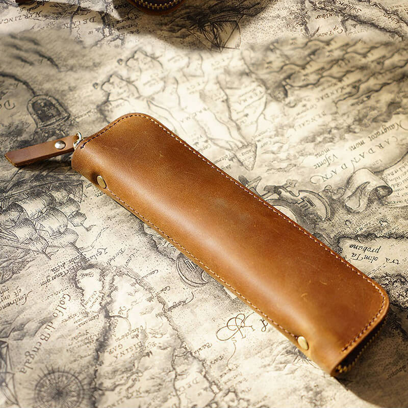 Mini Zip Leather Pen Case – Babylon Leather - Babylon LeatherBabylon LeatherAN31-Brown