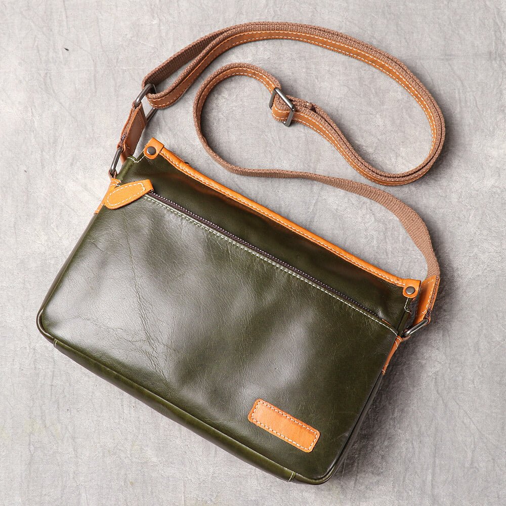 Minimalist Classic Top - Grain Leather Crossbody Messenger Bag – Babylon Leather - Babylon LeatherBabylon LeatherLJ144-Green