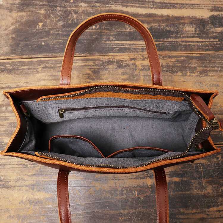 Minimalist Everyday Top - Grain Leather Handbag Togo Bag – Babylon Leather - Babylon LeatherBabylon LeatherLJ148-Dark Brown