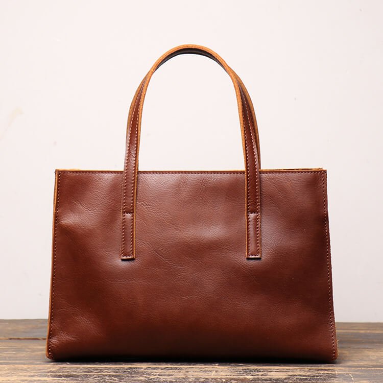 Minimalist Everyday Top - Grain Leather Handbag Togo Bag – Babylon Leather - Babylon LeatherBabylon LeatherLJ148-Dark Brown
