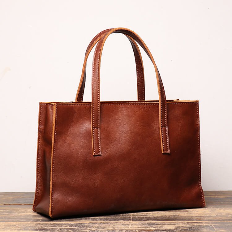 Minimalist Everyday Top - Grain Leather Handbag Togo Bag – Babylon Leather - Babylon LeatherBabylon LeatherLJ148-Dark Brown