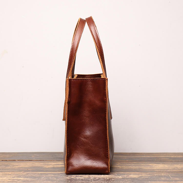 Minimalist Everyday Top - Grain Leather Handbag Togo Bag – Babylon Leather - Babylon LeatherBabylon LeatherLJ148-Dark Brown