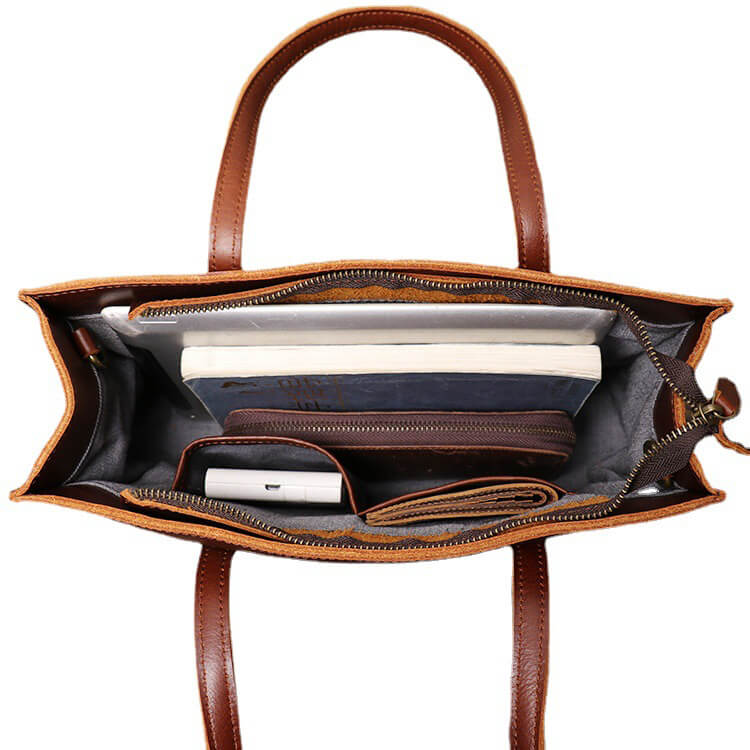 Minimalist Everyday Top - Grain Leather Handbag Togo Bag – Babylon Leather - Babylon LeatherBabylon LeatherLJ148-Dark Brown
