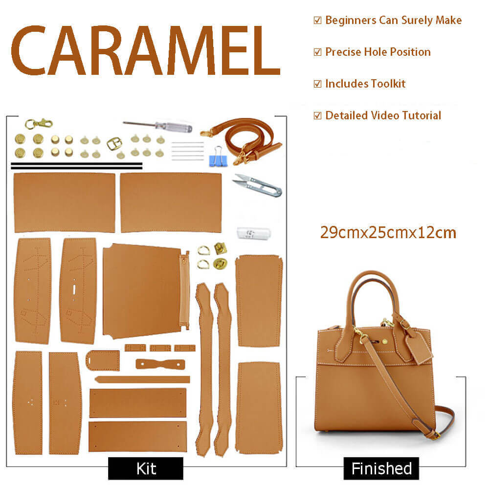 Multi - Compartment Leather Bag DIY Kit – Babylon Leather - Babylon LeatherBabylon LeatherSY35-Caramel-White