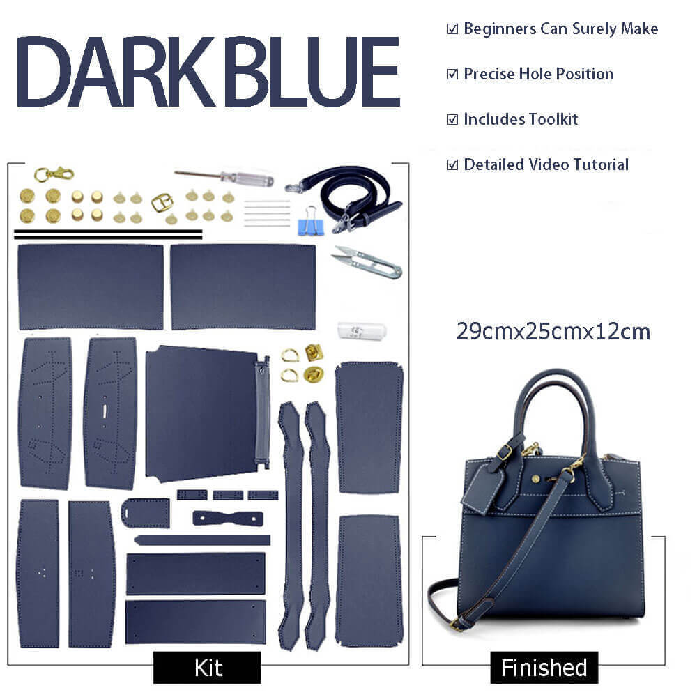 Multi - Compartment Leather Bag DIY Kit – Babylon Leather - Babylon LeatherBabylon LeatherSY35-Dark Blue-White