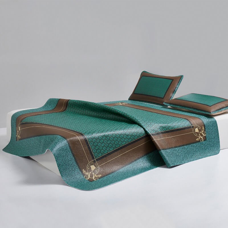Painted Top Grain Cowhide Leather Summer Sleeping Mat - Babylon LeatherBabylon LeatherBMN04-Peacock Green & Coffee-3.0mm Thick - Single Piece-100×195cm