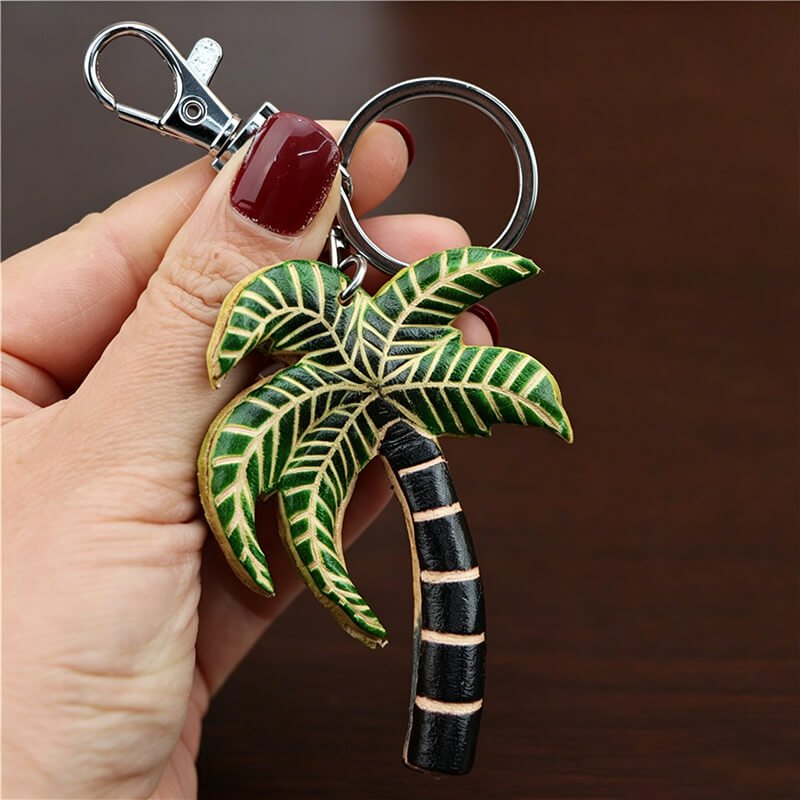 Palm Leaf Leather Bag Charm – Babylon Leather - Babylon LeatherBabylon LeatherLLZ96-Green