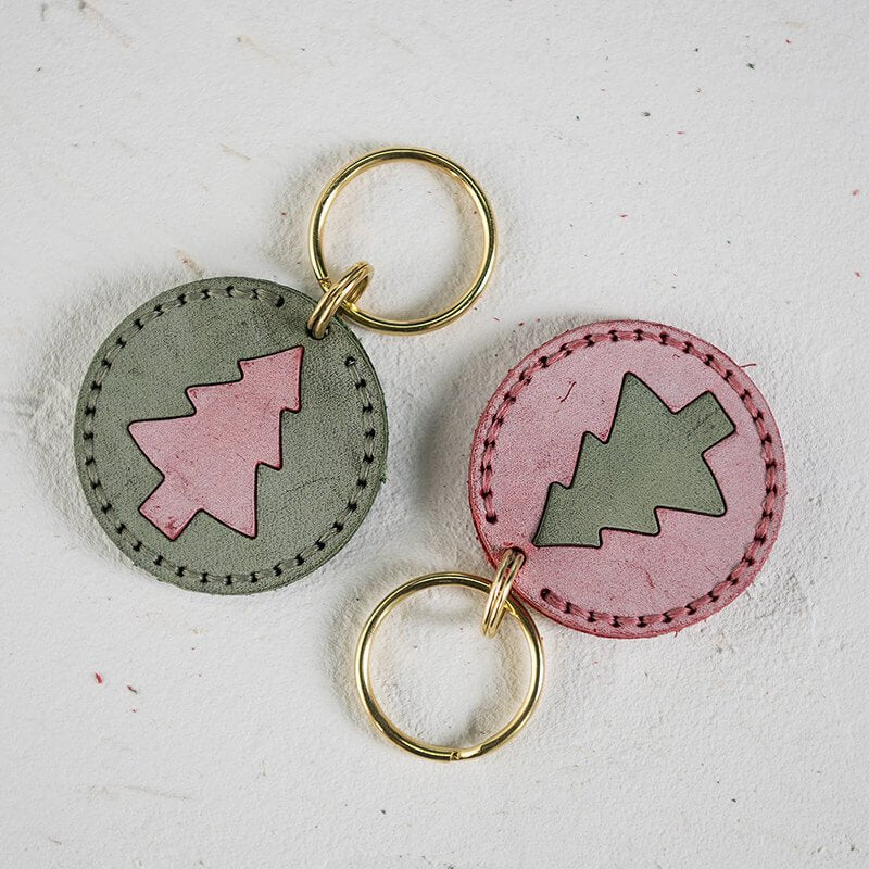 Personalized Christmas Gift DIY Leather Keychain – Babylon Leather - Babylon LeatherBabylon LeatherLZ74-Red & Green-Fog Wax Leather