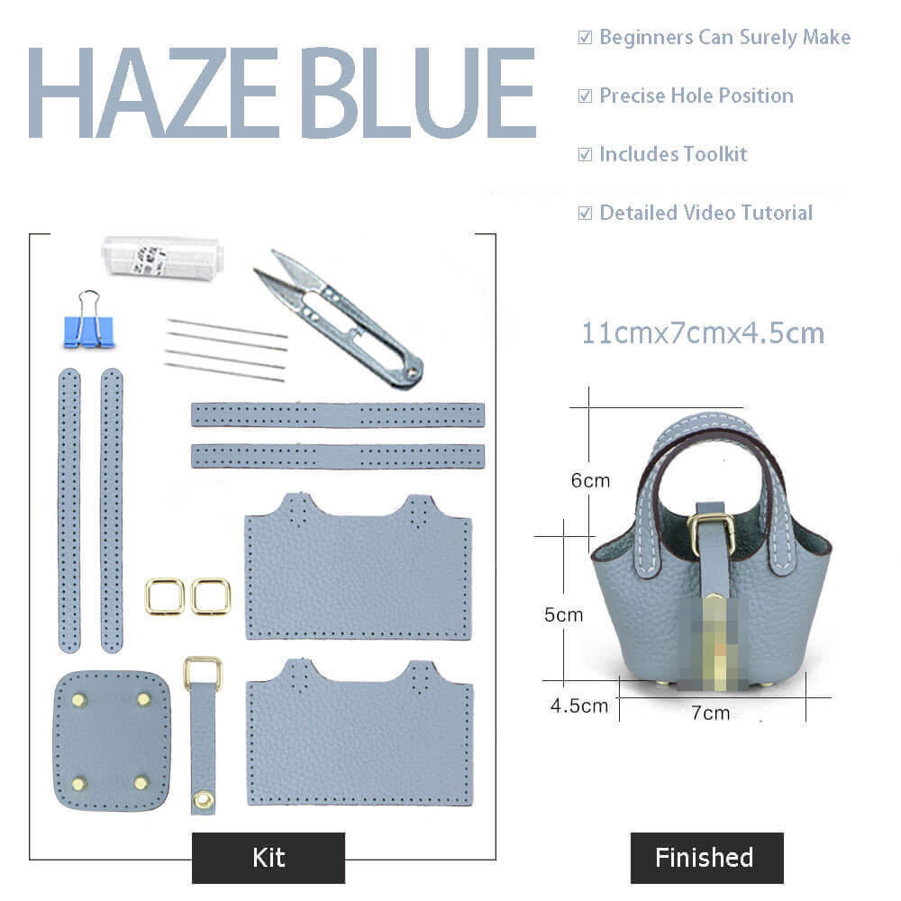 Picotin Lock Bag Charm DIY Kit – Babylon Leather - Babylon LeatherBabylon LeatherSY110-Haze Blue-White