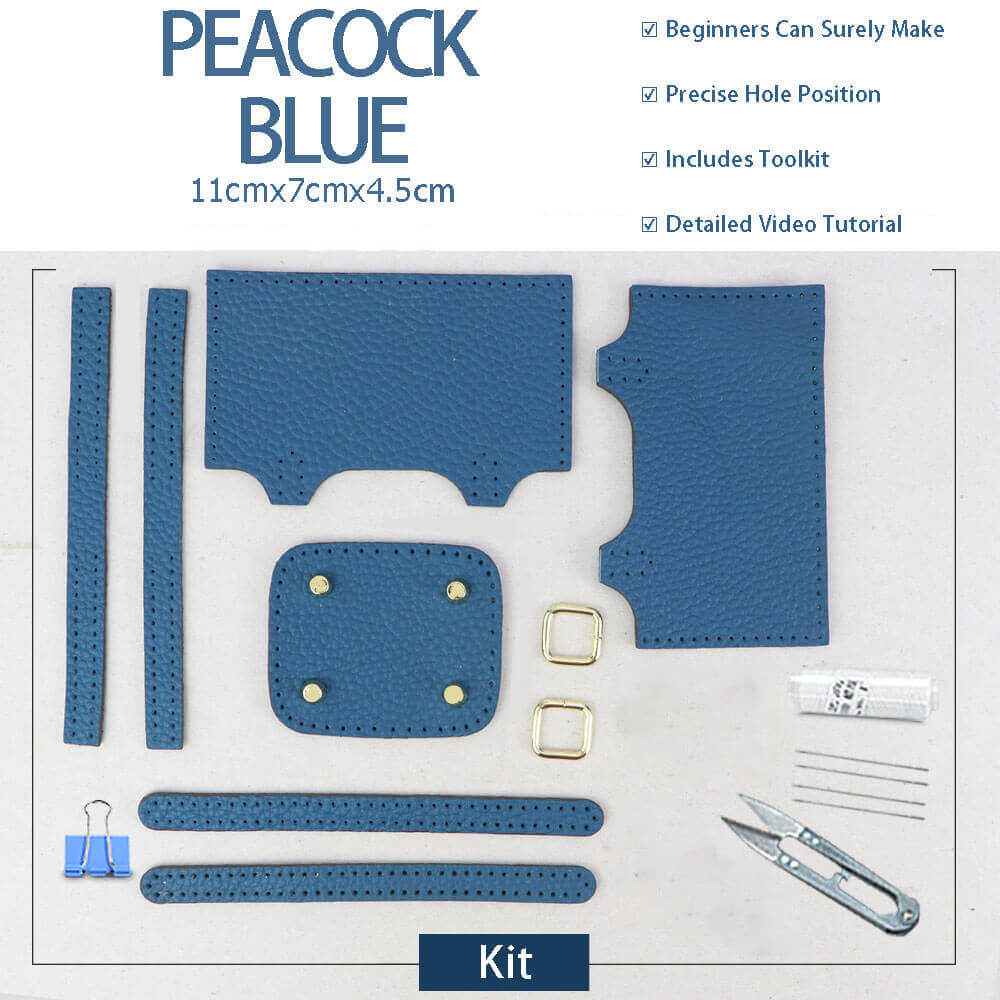 Picotin Lock Bag Charm DIY Kit – Babylon Leather - Babylon LeatherBabylon LeatherSY110-Peacock Blue-White