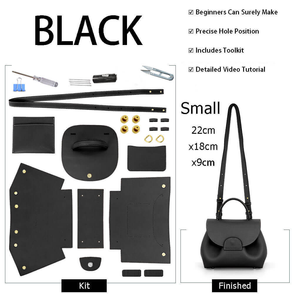 Polene Leather Handbag DIY Kit – Babylon Leather - Babylon LeatherBabylon LeatherSY55-Black-Small-Color-Matched