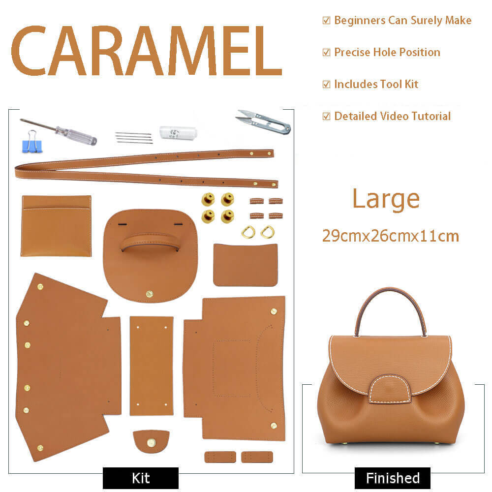 Polene Leather Handbag DIY Kit – Babylon Leather - Babylon LeatherBabylon LeatherSY55-Caramel-Large-White