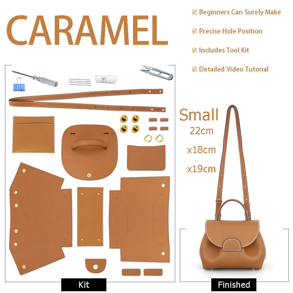 Polene Leather Handbag DIY Kit – Babylon Leather - Babylon LeatherBabylon LeatherSY55-Caramel-Small-White