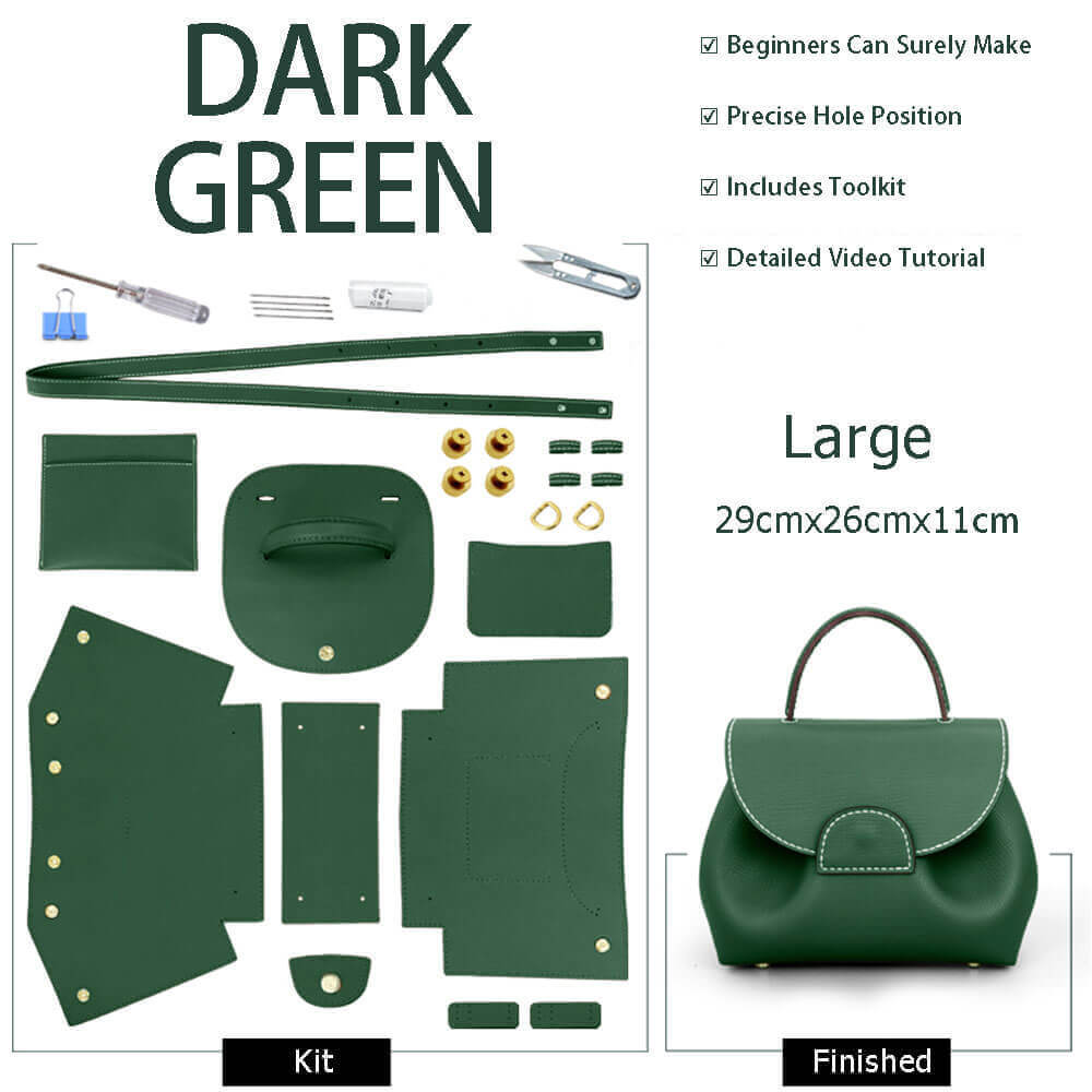 Polene Leather Handbag DIY Kit – Babylon Leather - Babylon LeatherBabylon LeatherSY55-Dark Green-Large-White