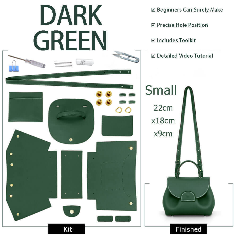 Polene Leather Handbag DIY Kit – Babylon Leather - Babylon LeatherBabylon LeatherSY55-Dark Green-Small-White