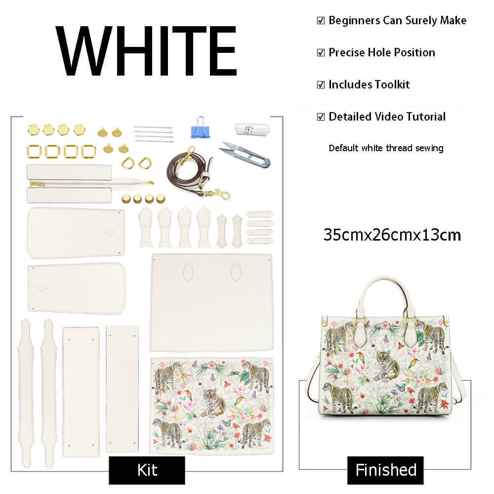 Printed Leather Tote Bag DIY Sewing Kit – Babylon Leather - Babylon LeatherBabylon LeatherSY79-White-White