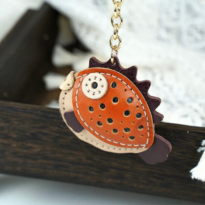 Pufferfish Shape Leather Charm Keychain – Babylon Leather - Babylon LeatherBabylon LeatherLL53-Brown