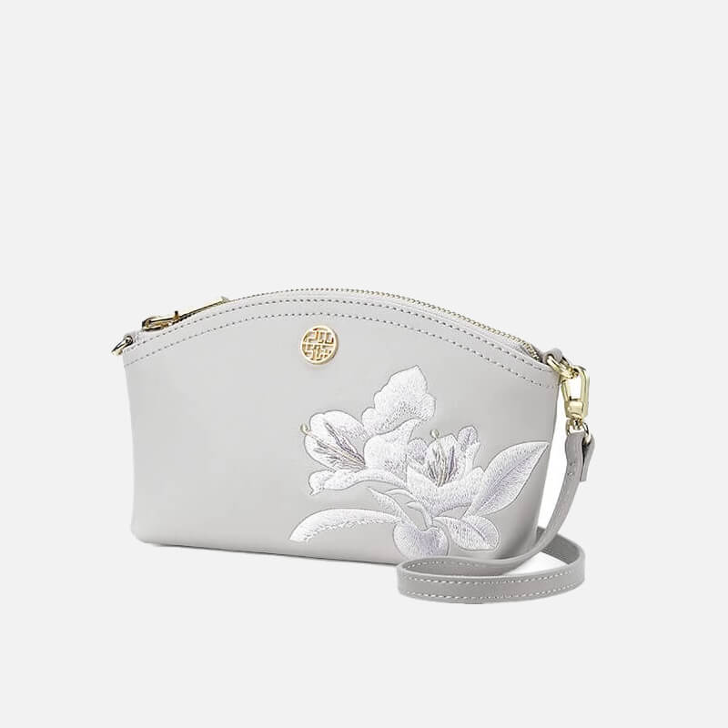 Quiet Bloom Leather Embroidery Crossbody Clutch – Babylon Leather - Babylon LeatherBabylon LeatherTX182-Grey