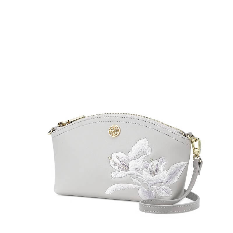 Quiet Bloom Leather Embroidery Crossbody Clutch – Babylon Leather - Babylon LeatherBabylon LeatherTX182-Grey