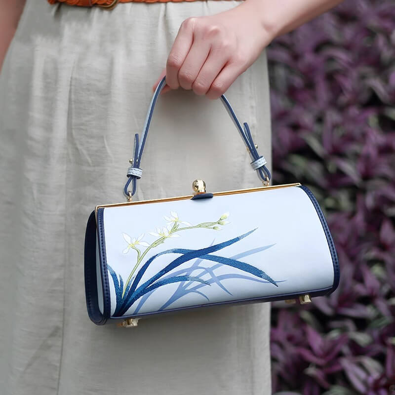 Quiet Bloom Leather Embroidery Handbag Shoulder Bag – Babylon Leather - Babylon LeatherBabylon LeatherTX181-Light Blue