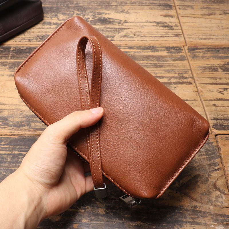 Retro Top Grain Leather Wristlet Clutch Wallet for Men – Babylon Leather - Babylon LeatherBabylon LeatherLJ091-Brown