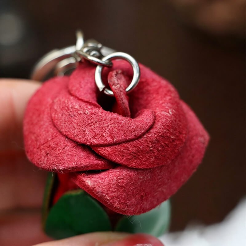 Rose Flower Leather Bag Charm – Babylon Leather - Babylon LeatherBabylon LeatherLLZ37-Red