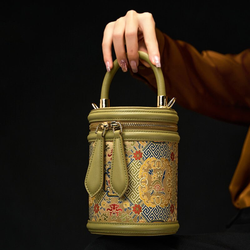 Serene Bloom Leather and Silk Bucket Bag – Babylon Leather - Babylon LeatherBabylon LeatherTX177-Green