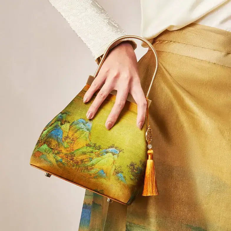 Serene Horizon Leather and Silk Handle Bag – Babylon Leather - Babylon LeatherBabylon LeatherTX030-Yellow