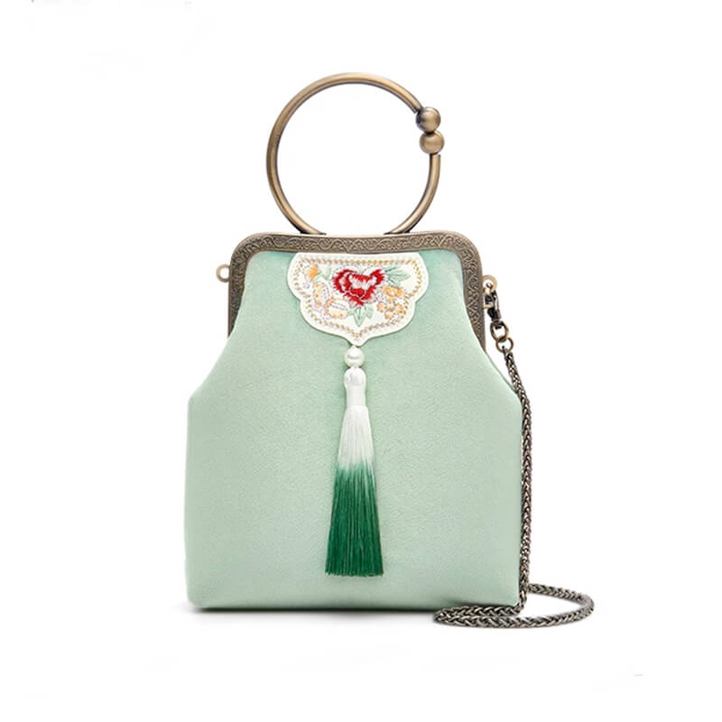 Sharing Grace Silk Embroidery Handbag – Babylon Leather - Babylon LeatherBabylon LeatherTX189-Green